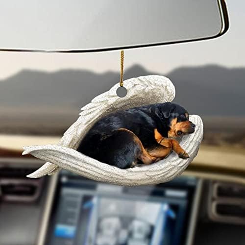 Rottweiler 2D - Perro dormido en ala de ángel, regalo conmemorativo para amantes de los perros, mamá, perro, papá, cachorro, dueño, recuerdo,