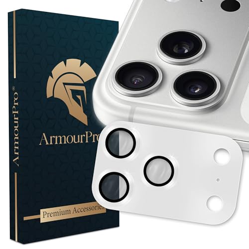 Image of ArmourPro Camera Lens Protector for iPhone 17 Pro 6.3-Inch, Full Coverage 9H Tempered Glass Ring Cover, Matte Metal Plate, Case Friendly | Silver, Pack of 1
