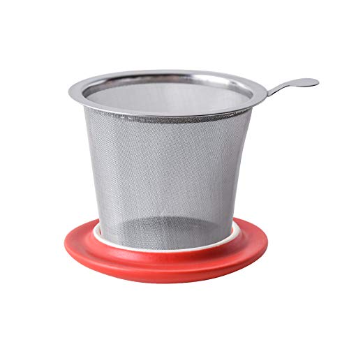 Image of Yundu 12 OZ Matte Red Ceramics Teacup with Infuser and Lid, Mug with Lid for Steeping - Stainless Steel Infuser for Loose Leaf Tea, Home Office Gift for Tea Lovers