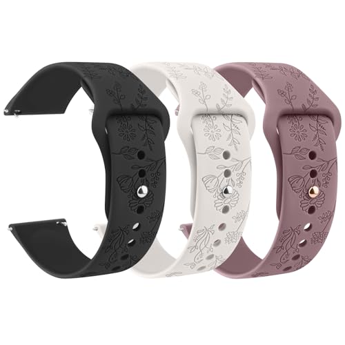GloryFit Smart Watch Bands Silicone Watchbands for GloryFit T80 T70 T60 T50 P99 P98 Smartwatch Floral Engraved Soft Silicone Rubber Sport Replacement Watch Strap (Black+Starlight+Smoke Purple)