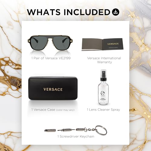 Versace VE2199 Oval Heart Sunglasses for Men – Metal Frame with Temples, eShades Eyewear Kit Included3