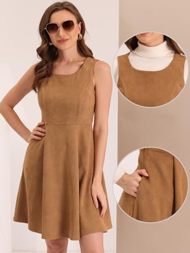 Allegra K Pinafore Dress for Women's Sleeveless Casual Vintage Faux Suede t Shirt Dresses2