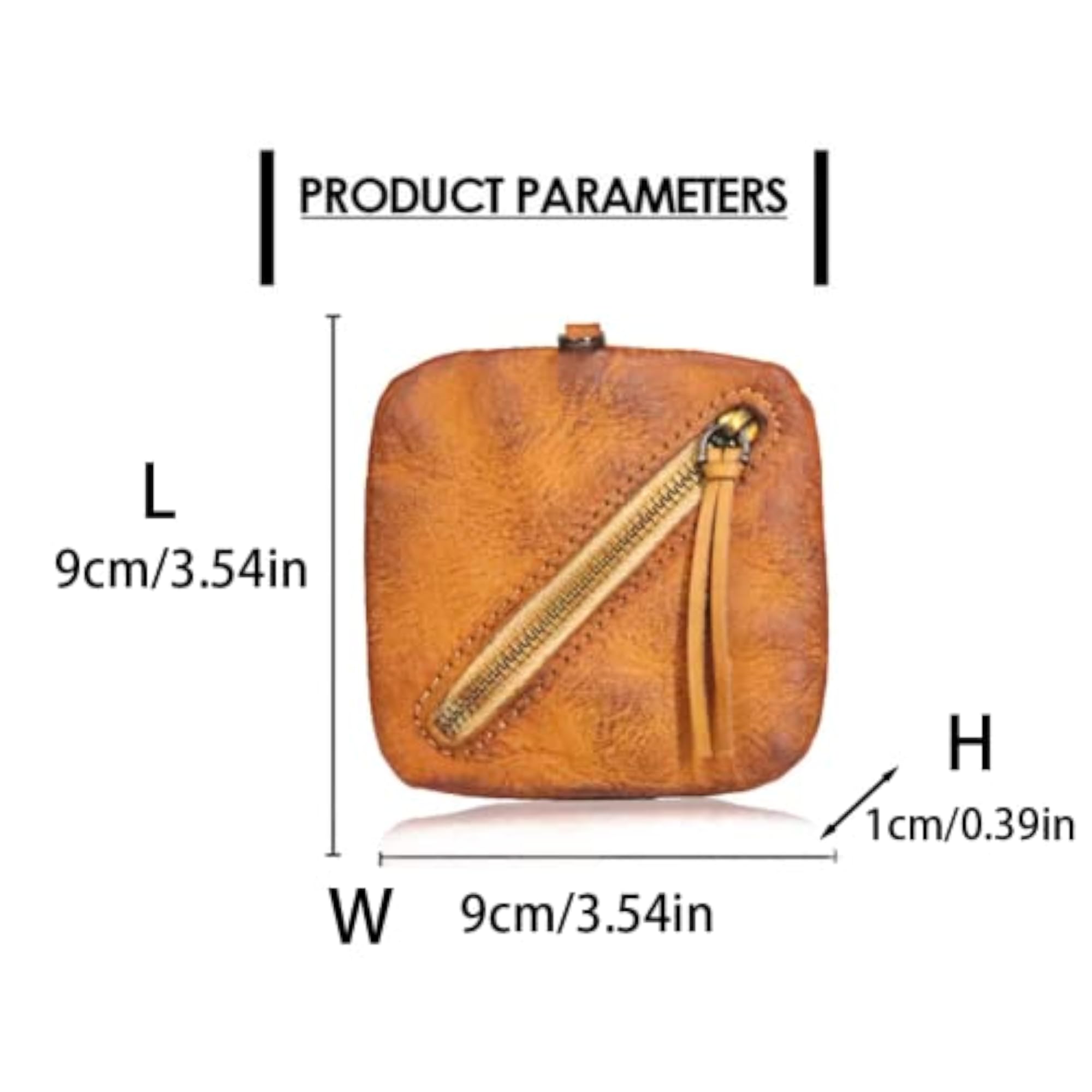Brown Square Leather Coin Pouch, Unisex Design