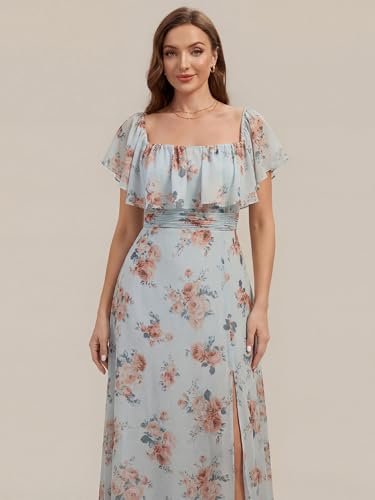 Image of Ever-Pretty Women's Summer Off The Shoulder Flowy Chiffon Formal Wedding Guest Dresses Maxi Side Split Beach Bridesmaid Dress
