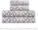 Jessica Simpson - Bath Towel 4 Piece Set, Aziza, Premium Bathroom Decor, Includes 2 Hand Towels and 2 Shower Towels, 100% Cotton & Machine Washable, Skyrocket Grey