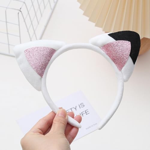 WMUVAZA Haarreif mit Katzenohren, Ears Headband Katzenohren Stirnband, Pailletten Katze Stirnband, Haarschmuckset mit Katzenohren, Für Frauen Mädchen Tägliche Leben, Mehrfarbig