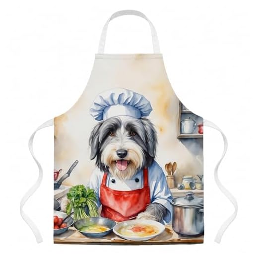 Caroline's Treasures Bearded Collie The Chef Apron Cooking Kitchen Server Baking Crafts Gardening for Adult Women Men, Unisex, Large, Multicolor