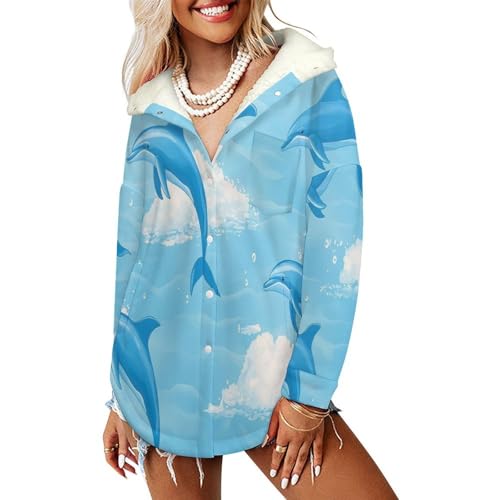 Manteaux à capuche femmes dauphin veste polaire blouson sherpa bleu marine