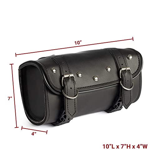 The Nekid Cow | Motorcycle Storage Bag Premium Synthetic Black Plain Pvc Leather 2 Strap Closer Tool Bag Pouch For Saddle Bag Sissy Bars, Fork Handlebars Or Windshield #TOP3