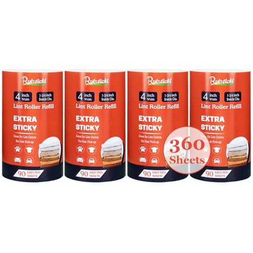 4 inch Lint Roller Refills Only for Scotch Brite Everyday Clean Lint Roller Refills 4 Pack Pet Hair Pickup Extra Sticky 90 Sheets per Refill 360 Adhesive Sheets Total (1 3/4 inch Inside Diameter)