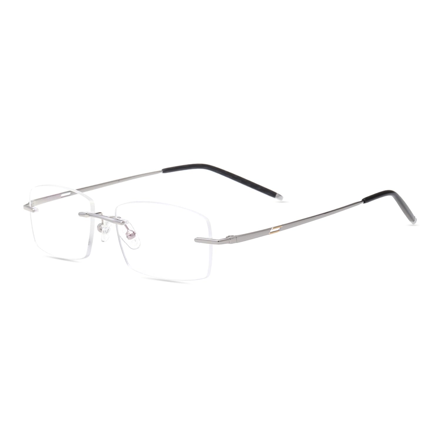 HELES - Occhiali da lettura da uomo in puro titanio senza montatura in policarbonato, lenti a visione singola, rivestimento UV400, Argento, +2.25 Strength