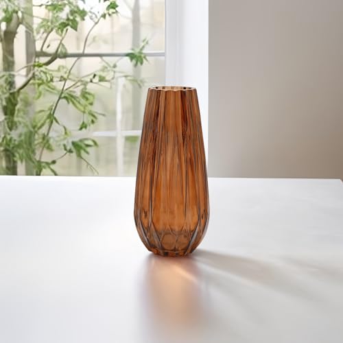 Image of SPHINX Decorative Glass Vase for Flowers Plants Home Decor Office Living Table Decorations, Vases for Home Decor, Luster Glass Vase,Modern - (Dark Amber Diamond Cut, 10 Inches)