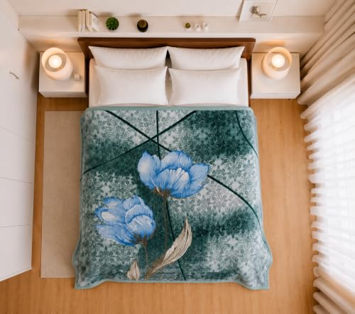 Image of Signature Exclusive Supersoft Luxury Heavy Winter Double Ply Double Bed Mink Blanket - 4.5 kg | 100% Polyester | 2.10 m x 2.40 m | Royal Luxe Comfort for Extreme Cold (Glacier Daisy)