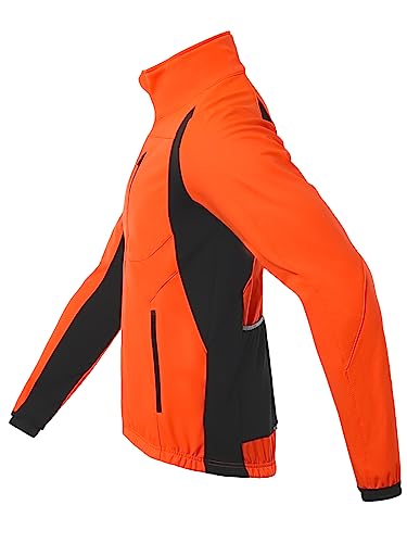 BERGRISAR Winter Thermal Cycling Jacket Mens Bike Bicycle Jacket Waterproof Windproof Fleece Windbreaker with 6 Pockets Orange L - Image 7