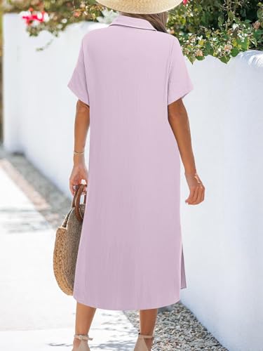 Image of Zeagoo Women Dresses Summer Casual Short Sleeve Button Down Shirt Dresses 2026 Beach Cover Up with Pockets