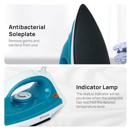 Image of 1000W Dry Iron with Non-Stick Soleplate Fast Heating Clothes Iron | 6 Adjustable Fabric Temperature Settings | 360 Swivel Cord | Lightweight Ergonomic Design for Smooth Ironing