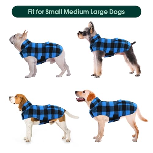 Kuoser Dog Winter Coat, Windproof Dog Fleece Jacket British Style Plaid Cold Weather Doggie Vest Coats, Reversible Cozy Warm Puppy Clothes Pet Apparel for Small Dogs S