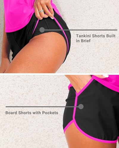 Image of Talisea Women 2 Piece Tankini Swimsuit with Pockets Boy Shorts Modest Bathing Suit Tummy Control Tank Top