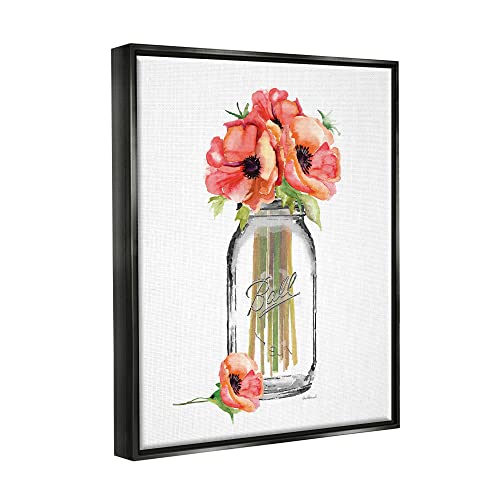 Image of Mason Jar Poppies Floral Still Life, 16 x 20 Inch Canvas in Floater Frame | Stupell Industries . By Amanda Greenwood . Ready to hang once unboxed . Made in USA