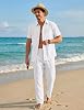 Conjunto de 2 piezas para hombre COOFANDY, atuendo de playa, camisas de manga corta con botones de algodón, pantalones holgados, conjunto casual de verano para vacaciones 3