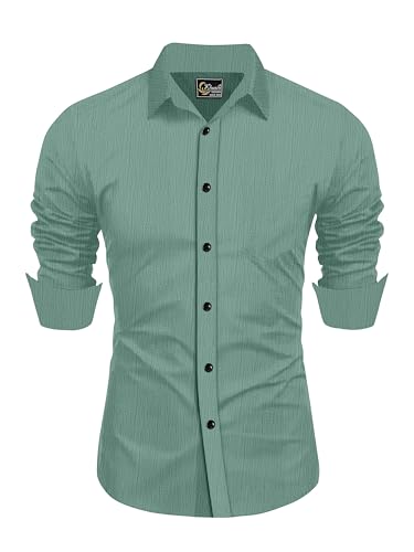 Image of Cotton Imported Popcorn Regular Fit, Shirt For Men Green