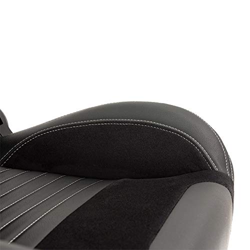 AUTO-STYLE Sportsitze 'Classic II' - Schwarz PVC Kunstleder + Suede + Graue Naten - Linksseitig verstellbare Rückenlehne - inkl. Laufschienen