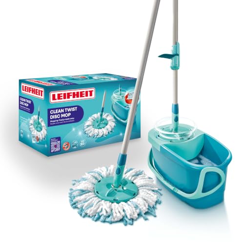 Leifheit Wischmopp-Set CLEAN Twist Disc Mop Ergo, mit Drill-Stiel-Mechanik | Bodenwischer inkl. 6 l...