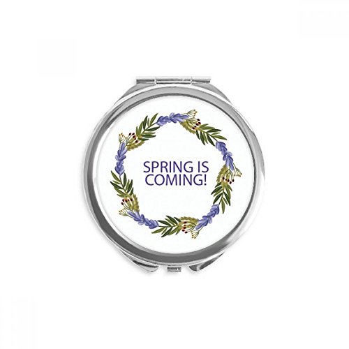 Espejo de bolsillo de la guirnalda de flores azul, espejo portátil de maquillaje redondo