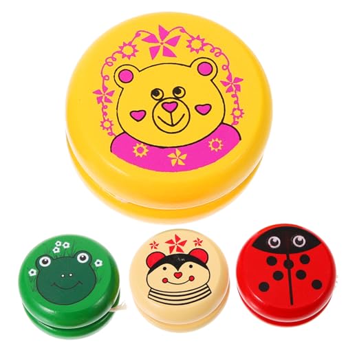 Kisangel 4pcs Wooden for Fun Cartoon Educational Plaything Portable Yoyo Ball Great Present for Colors Random Color