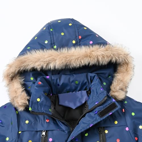 sfdgfhyf Girls Winter Coat Insulated Parka Jacket with Removable Hood Ski Snow Jacket Kids Polka Dots Thicken3