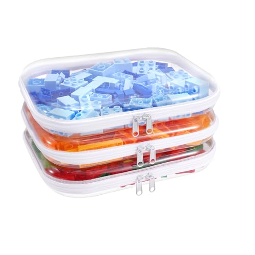 Boîte de rangement transparente avec couvercle, sac transparent, sac à jouets pour les déplacements, trousse de toilette rigide, sac de rangement étanche pour médicaments et organisation, Lot de 3