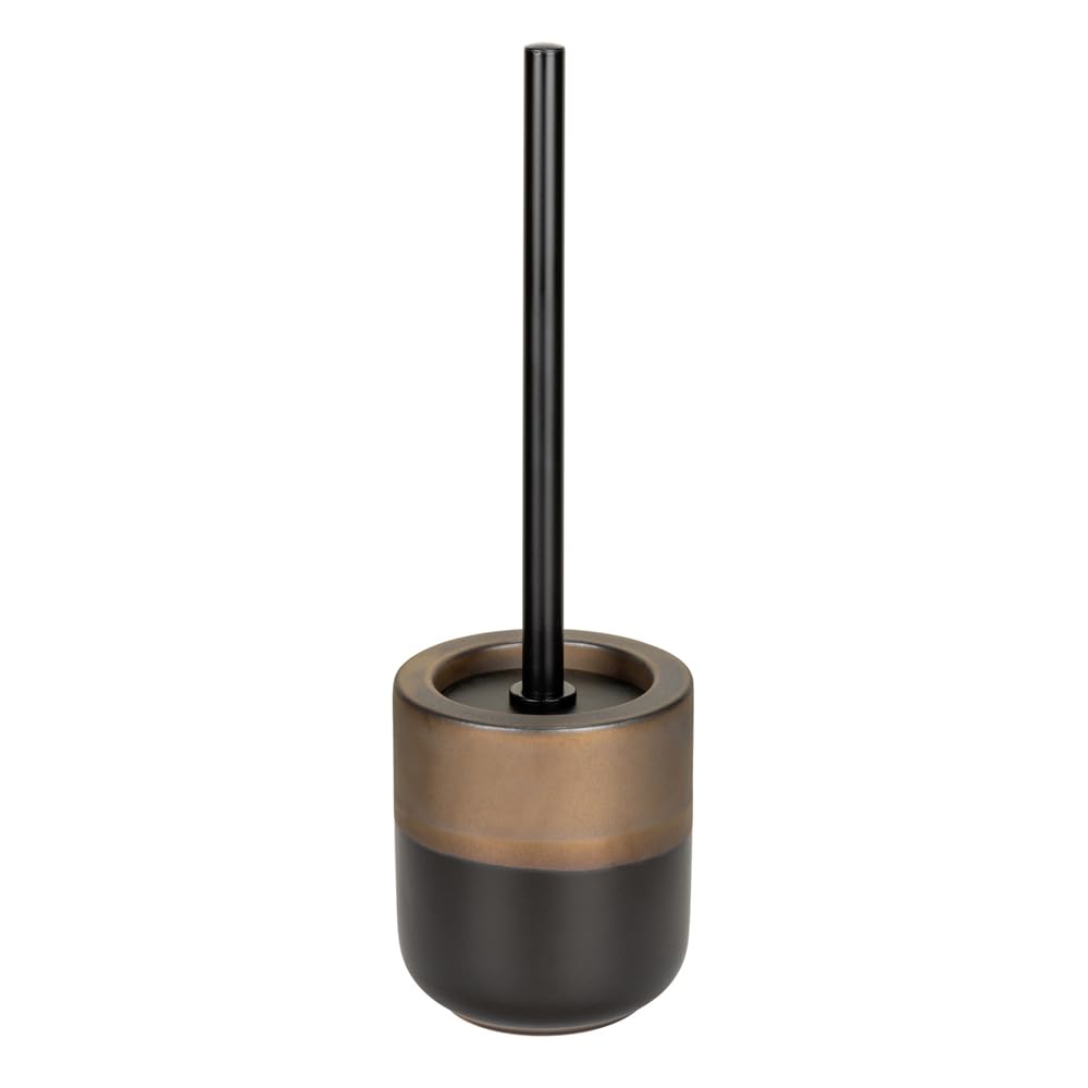 Set Accessori Bagno Completo 3 Pezzi In Ceramica Nero Opaco E Bronzo – Dispenser Sapone, Porta Spazzolino E Porta Scopino WC – Linea Teos