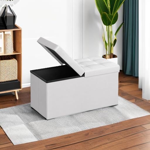 Image of SONGMICS 30 Inches Folding Storage Ottoman Bench with Flipping Lid