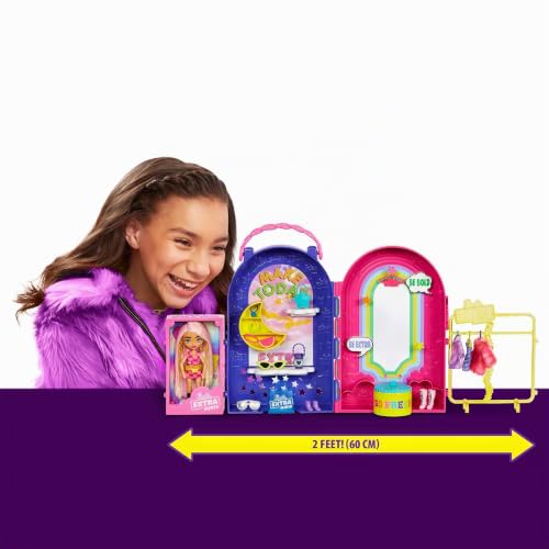 Barbie Extra Minis, Extra Mini Puppe und Boutique Spielset, Kleiderschrank mit Schränken, Regalen, Spiegeln, 360 Plattform… – Ansicht 2