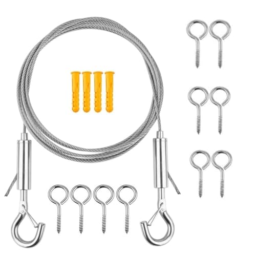 Drahtseil Spanner Set, 5M Edelstahl Draht Seil, 2mm PVC-Beschichtetes Seilspanngarnitur für Zeltseil Wäscheleine, String Light Suspension, Gardinenseil, Kletterpflanzen, Duschvorhangseil