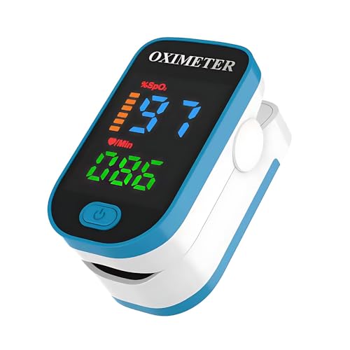 Pulsioximetro de Dedo Profesional, Oxímetro de Dedo con Pantalla LED de Color, Oxímetro de Pulso para Medición de Saturación de Oxígeno (SpO₂) y de Frecuencia Cardíaca (Azul)