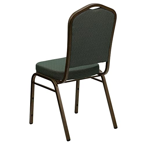 Offex Green Patterned Fabric Crown Back Stacking Banquet Chair With 2.5'' Thick Seat And Gold Vein Frame #TOP7
