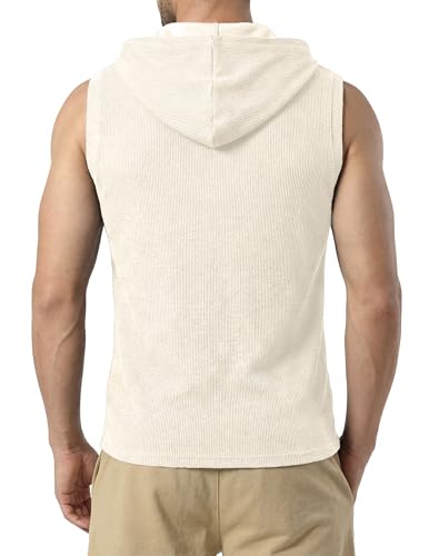 JMIERR Men's Athletic Muscle Sleeveless Hooded T Shirt Quarter Zip Performance Tank Top Lightweight Stretching Sportswear for Jogging, 3XL, Apricot — view 2