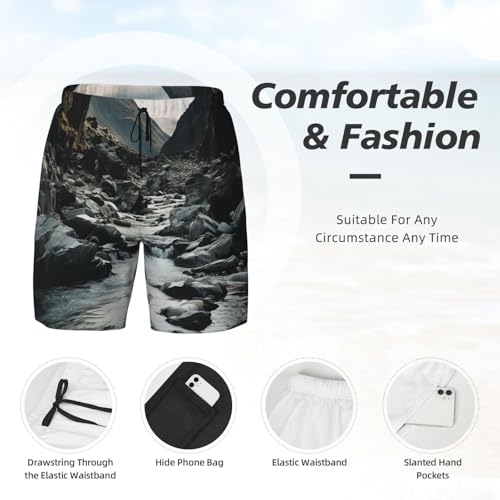 Men's Swim Trunks Quick Dry Board Shorts River and Gray Rocks Beach Shorts with Pocket Bathing Suits for Men4