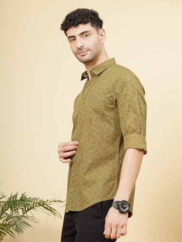 Image of The Indian Garage Co Men Cotton Slim Fit Abstract Printed Full Sleeves Spread Collar Casual Shirt