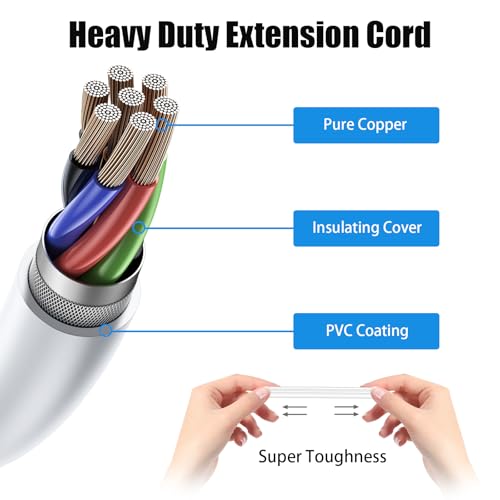 1 ft Short Extension Cord, HICITY 3 Outlet Power Cord, 3 Prong Grounded Wire, SJT 16 AWG Flexible Heavy Duty Extension Cable, 13 Amp, 125V, 1625 Watts, White - 2 Pack by HICITY - Image 3