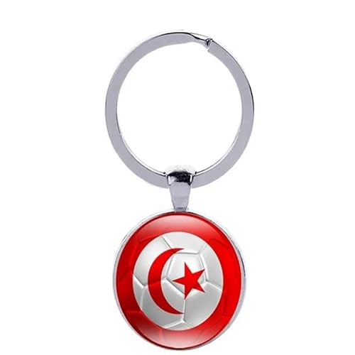 Art Attack - Art Attack Tunisian Flag Soccer Keychain, Republic of Tunisia Eagles of Carthage National Football Team Accessories History Party Favor Fan Car Key Chain Ring Pendant Charm (Silver), Silver, S