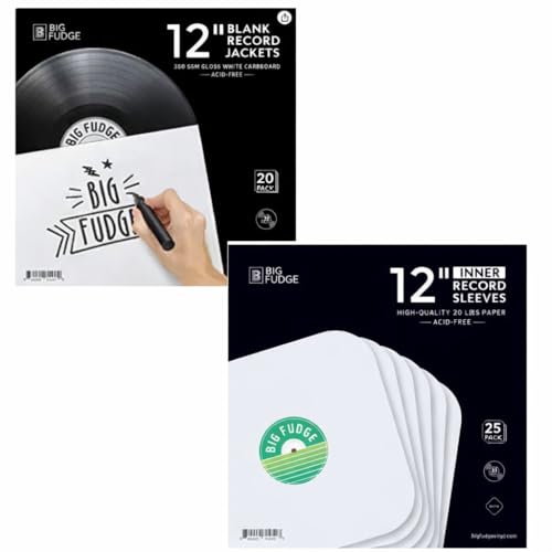 BIG FUDGE 20x Pro Blank White Album Jackets and 25x Vinyl Record Inner Sleeves 25x | Made from Heavyweight & Acid Free Paper | Album Covers with Round Corners for Easy Insert