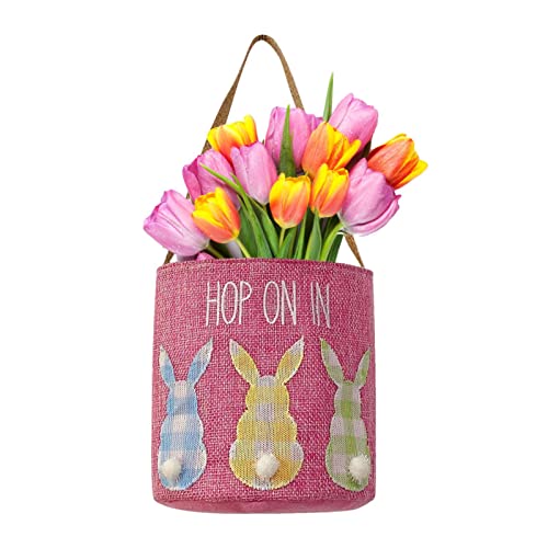 Youding Bolsas de cesta de conejo de Pascua, bolsa con estampado de conejo de Pascua de cola peluda, bolsa de mano, bolsa de cubo, decoración de cesta de Pascua de conejo de Pascua, bolsas de huevos