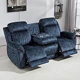 Consofa Zero Gravity Power Reclining Sofa with Adjustable Headrest, Electric Reclining Couch with Wireless Charge, Recliner Sofa 3 Seater with Drop Down Table,Cup Holder,USB Ports (Blue)