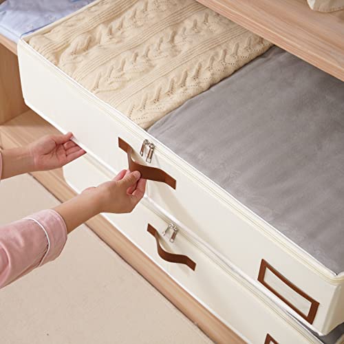 Yawinhe Under Bed Storage Containers, 4 Pack Under Bed Clothes Organizer With Sturdy Zipper, Clear Window And Reinforced Handles, For Blanket, Comforter, Bedding, 31.5X15.7X6In, Beige Snh001Bel-4 #TOP2