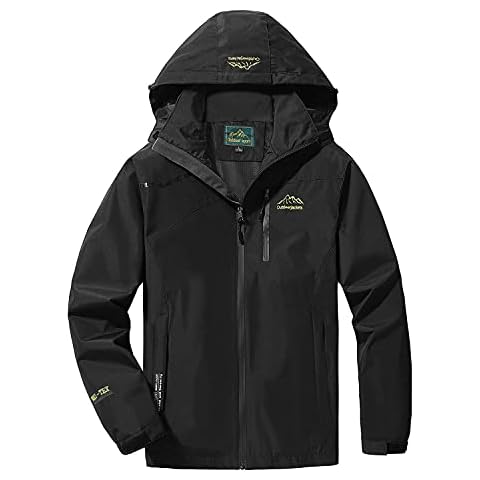 LUI SUI Men's Waterproof Rain Jacket Outdoor Lightweight Sports Outerwear Windproof Hiking Camping Rain Coat Cover