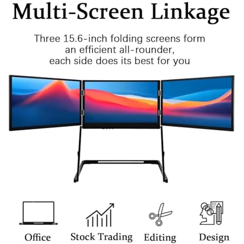 Image of 15.6 inchLaptop Tri-Fold Monitor, 1080p Fhd Portable Laptop Screen Extender, Type-C /HDMI /USB-C Plug-Play Triple Monitor with 360 Rotation Adjustable Viewing Angles Compatible with Windows and Macos (1pc)