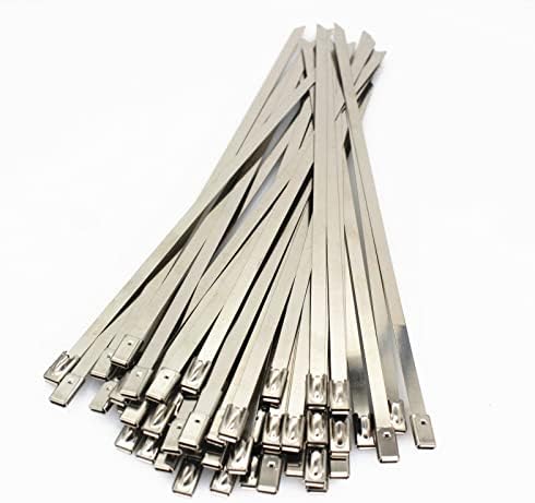 Yunpo 50 Pieces Stainless Steel Cable Ties 4.6 x 200mm Self Locking Metal Exhaust Wrap Coated Locking Cable Zip Ties for Home Office Garage Workshop, Silver