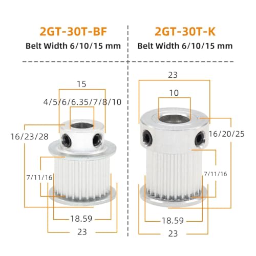 Poulie de synchronisation 30T GT2 avec usinage de précision alésage 2mm - 2